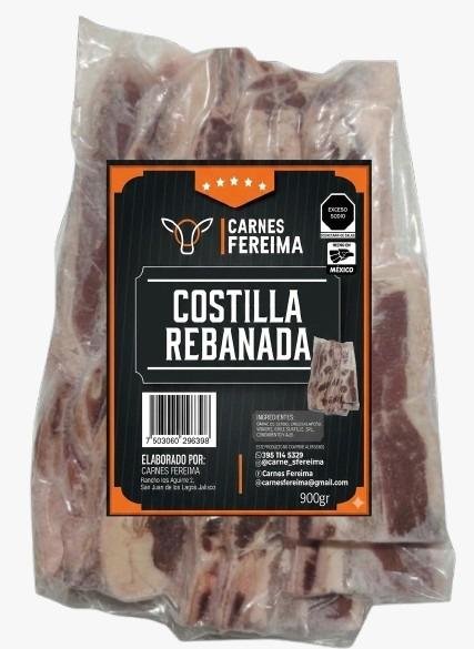Costilla rebanada con etiqueta